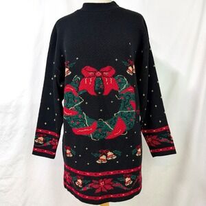 VINTAGE 80s Mathias Knit Christmas Sweater Metallic Wreath Women's L USA Holiday